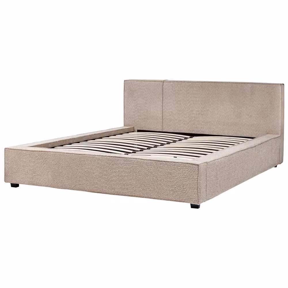 Letto matrimoniale Beliani in tessuto bouclé beige con struttura in legno di faggio stile moderno L/P/H: 160 x 200 x 231 cm – 2