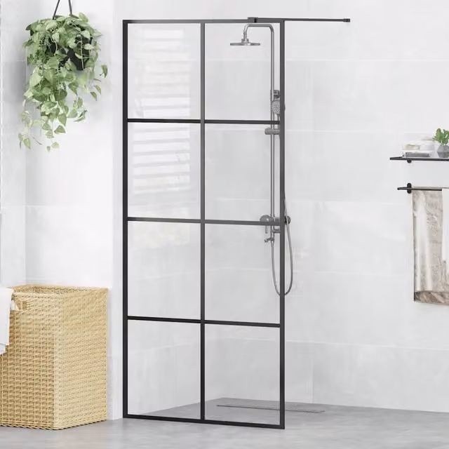 Parete per Doccia Walk-in Vetro Trasparente ESG 90x195 cm Nera 151034