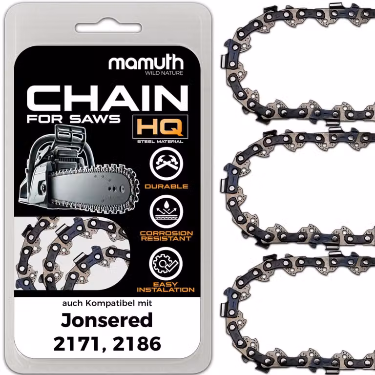 3 catene per motosega, lunghezza 50 cm, passo 1,5 mm, larghezza 3/8", modello 72 TG, compatibili con le motoseghe Jonsered 2171 e 2186