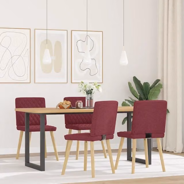 Set di 4 sedie da pranzo vidaXL in tessuto rosso moderno per cucina e soggiorno