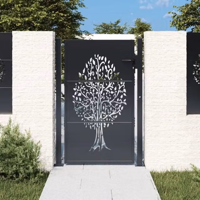 Cancello da giardino antracite 100x150 cm con design ad albero 153157