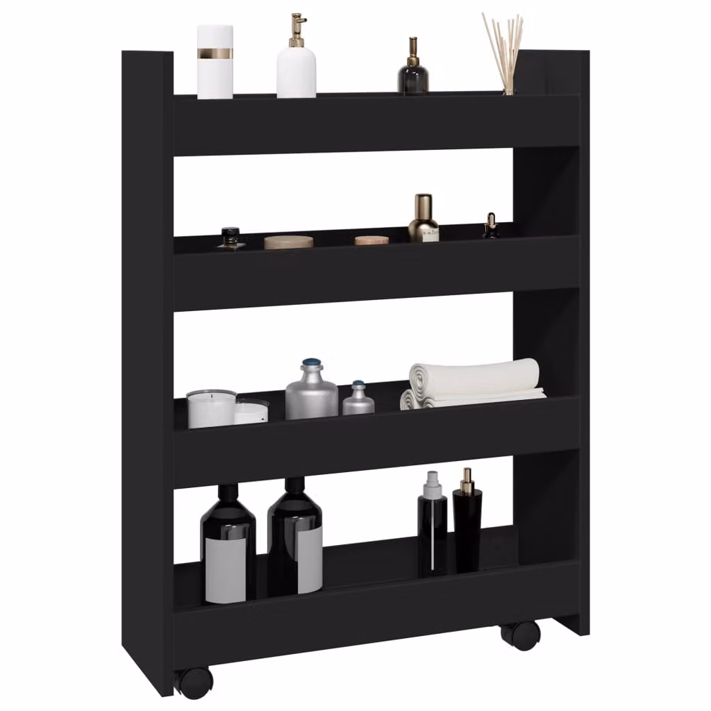 vidaXL Carrello Portaoggetti a 4 Livelli Nero in MDF con Ruote per Cucina, Bagno o Soggiorno