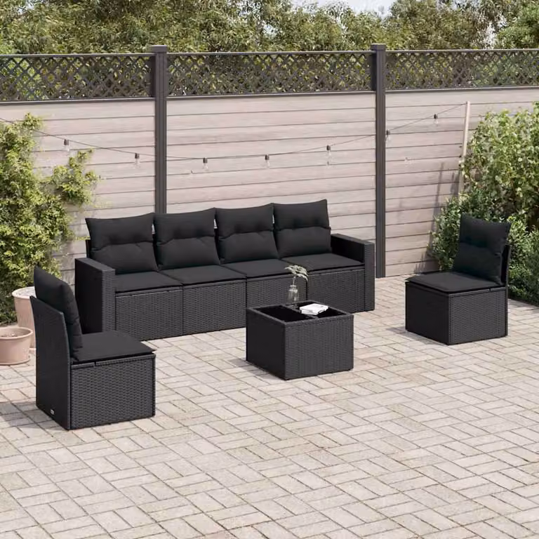 vidaXL Set Divani da Giardino a L con Polyrattan e Cuscini 7pz Nero
