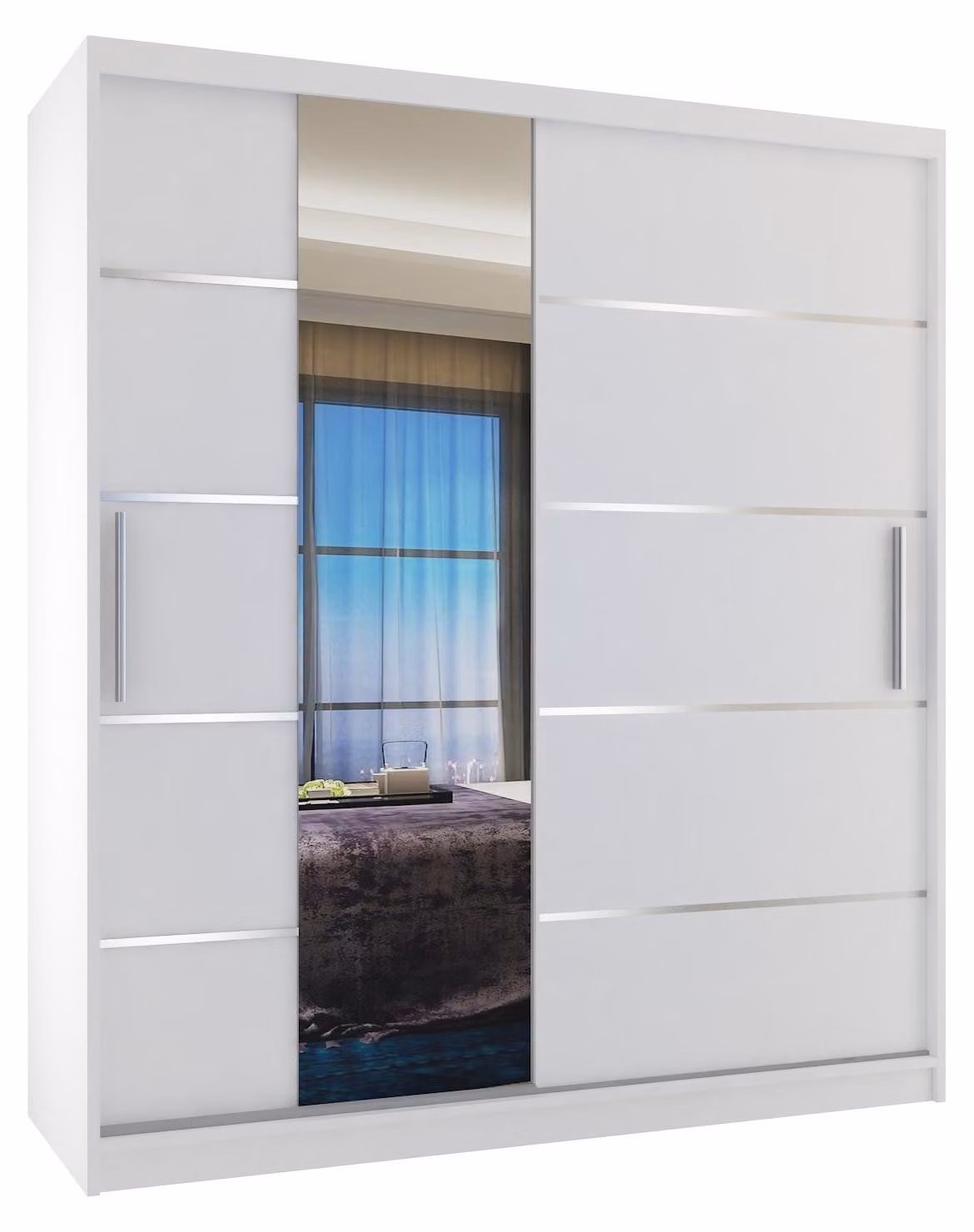 BELINI Verona, armadio scorrevole da 133 cm, bianco opaco - armadio con specchio e 2 cassetti, ideale per la camera da letto