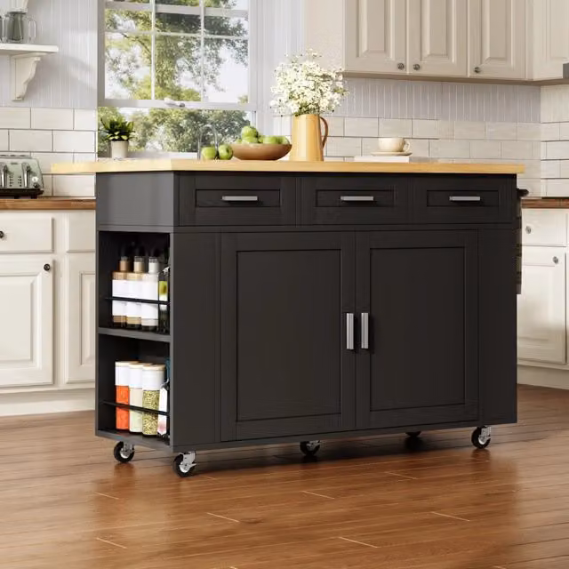 Mobile isola cucina ¨C Minimal ¨C 120x45x84 cm, con cassetti, rotelle e piano lavoro richiudibile
