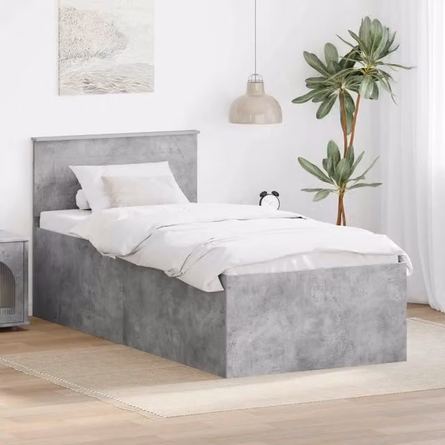 Struttura del letto con testiera rivestita in tessuto vidaXL, Grigio, L: 75 cm, P: 190 cm, H: 90 cm