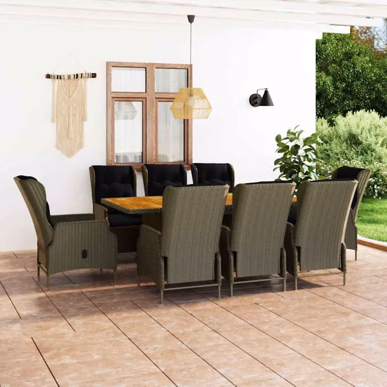 vidaXL Set da Pranzo da Giardino 9 pz in Polyrattan e Legno di Acacia Marrone e Nero