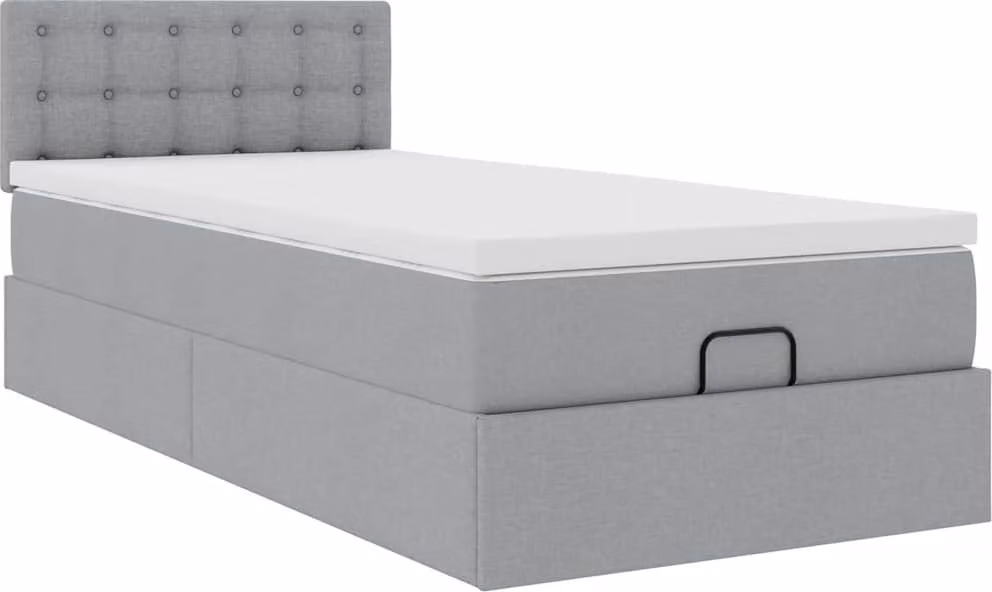 Pouf Letto con Materasso Grigio Chiaro 90x200 cm in Tessuto