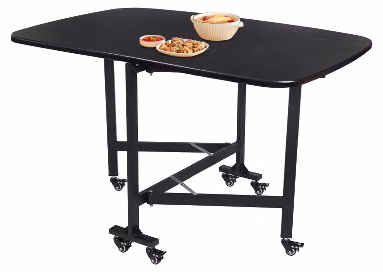 Tavolo pieghevole multifunzionale, piccolo tavolo da cucina nero, con 6 rotelle autobloccanti, disponibile in 3 forme, dimensioni 120 x 80 x 75 cm