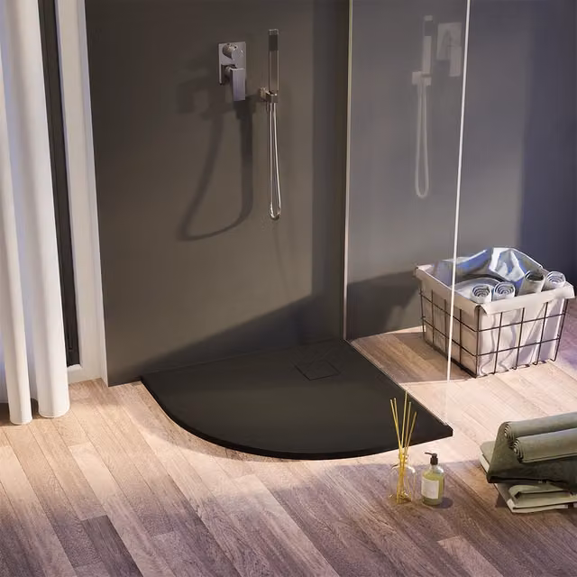 Piatto doccia 90x90 cm semicircolare colore nero effetto pietra | Samos