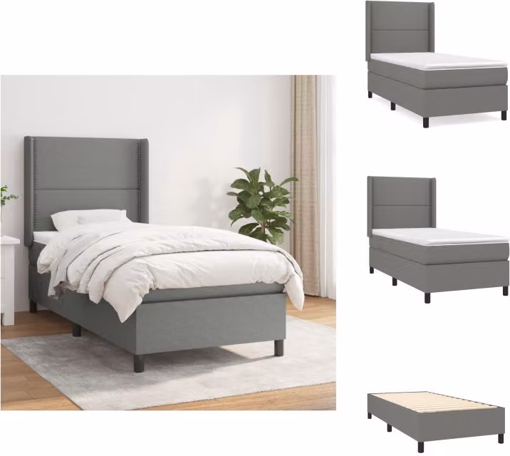 vidaXL Letto a molle con materasso in tessuto grigio scuro 100x200 cm - Letti e strutture letto