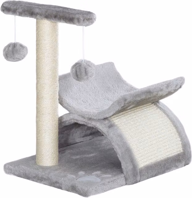 Albero Tiragraffi per Gatti PawHut in Peluche Grigio con Palo in Sisal, Cuccia e 2 Palline, L 30 x P 30 x H 43 cm – 1