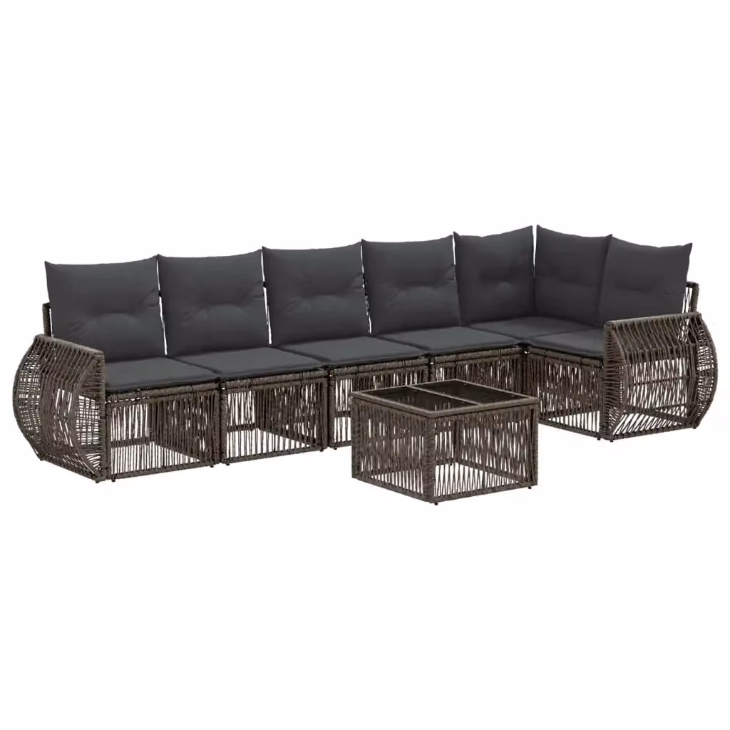 Set Divano da Giardino 7 pz vidaXL in Polyrattan Grigio e Antracite con Cuscini e Tavolino – 2