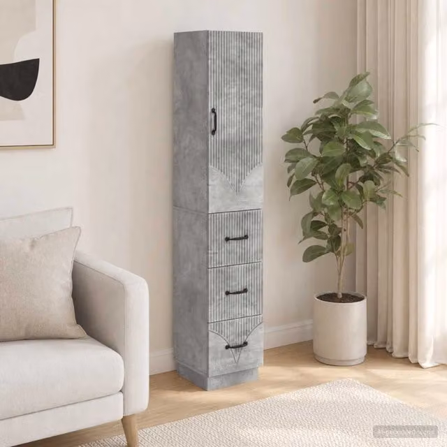 Set di 2 armadi a muro vidaXL in legno e metallo grigio con ante scorrevoli e cassetti, L/P/H: 33 x 34,5 x 87 cm – 1