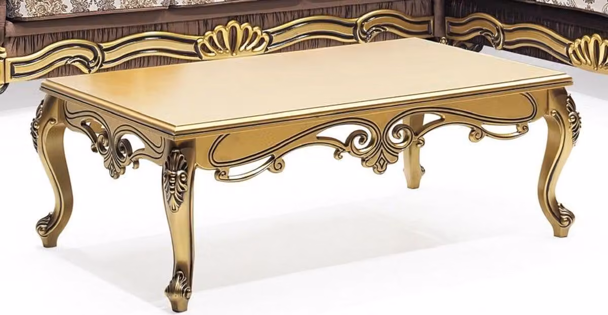 Casa Padrino tavolino barocco oro - Tavolo rettangolare da salotto in legno massiccio in stile barocco - Mobili barocchi - Mobili in stile barocco - Arredi barocchi - Nobili e sontuosi