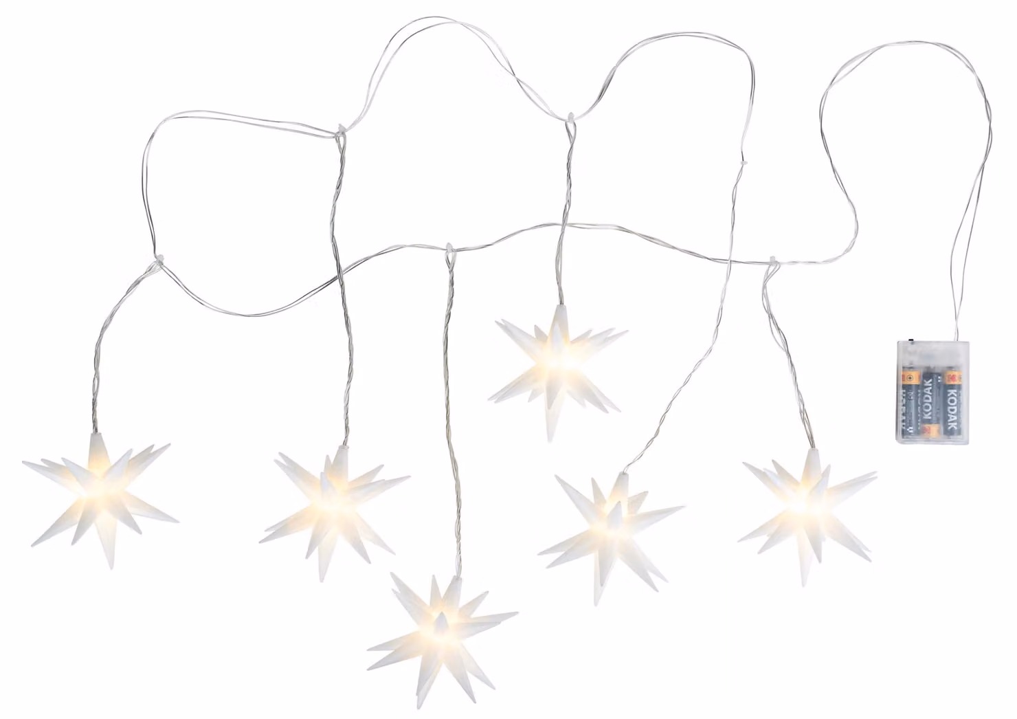 Ghirlanda di luci a LED a forma di stelle, 6 stelle di colore bianco caldo, diametro 10 cm, con timer, lunghezza 2,75 metri
