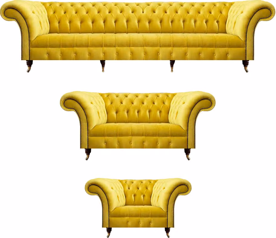 Chesterfield Gelb Sofagarnitur Wohnzimmer Möbel Sofa Couch Textil Sessel