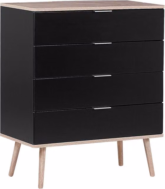 Cassettiera Beliani Nera in Stile Scandinavo con 4 Cassetti per Soggiorno, Camera da Letto o Corridoio, L: 93 cm, H: 79 cm, P: 40 cm