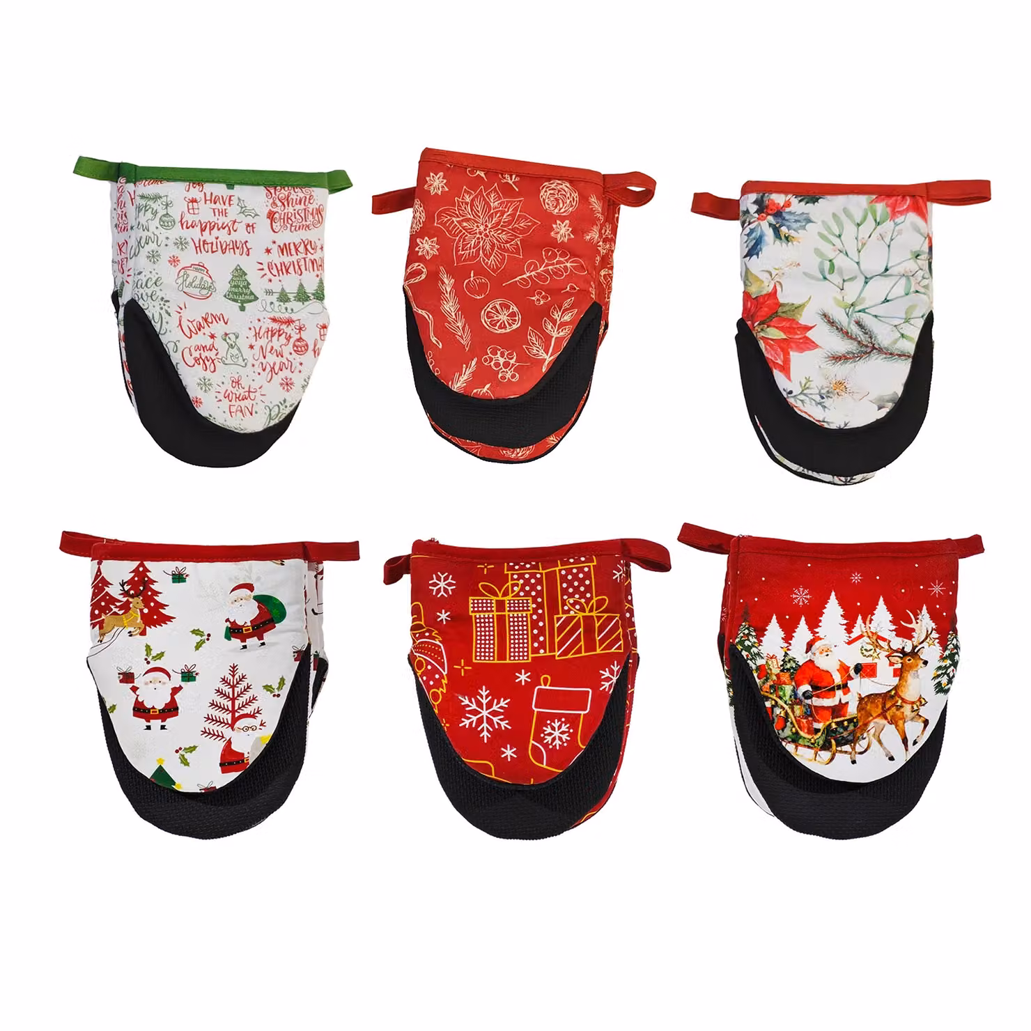 Set di 2 Guanti da Cucina Natalizi VESTIAMO CASA in Cotone con Strato in Neoprene Antiscivolo 13x20 cm – 1