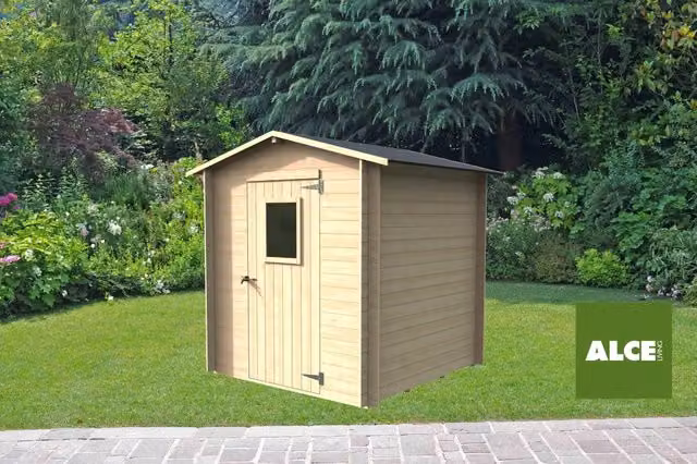 Casetta in legno Regis Alce stile rustico, colori nero e beige, L/P: 198 x 198 cm – 1