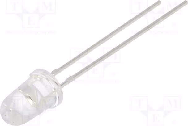 2 emettitori a infrarossi, lunghezza d'onda 850nm, diametro 5mm, trasparenti, angolo di emissione 30°, montaggio a traversa (THT), potenza 150mW, potenza radiata 7,8÷15mW/sr, modello LL-503SIRC2E-1BD, informazioni aggiuntive