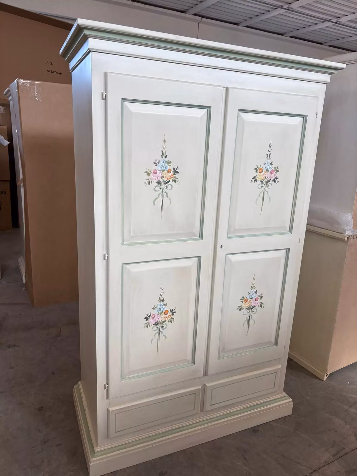 Armadio a 2 ante in legno stile shabby chic bianco e verde patinato Mobili 2G L/P/H: 125 x 61 x 200 cm – 2