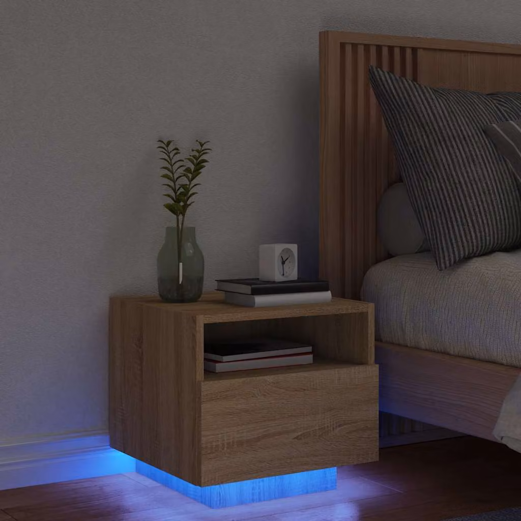 Comodino moderno vidaXL con luci LED in legno Rovere Sonoma, L: 40 cm, P: 39 cm, H: 37 cm