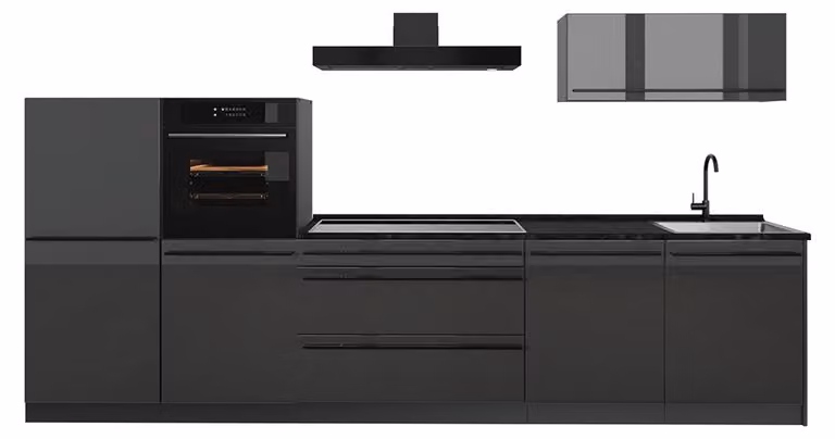 Cucina componibile Vicco R-Line Antracite lucido/Antracite 340 cm piano di lavoro Antracite, Model 66509