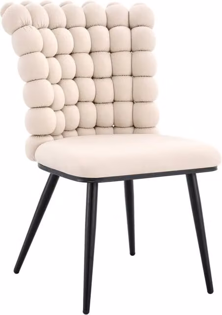 Set di 2 Sedie da Pranzo in Velluto Crema con Gambe in Metallo Nero Spruzzato dal Design Moderno