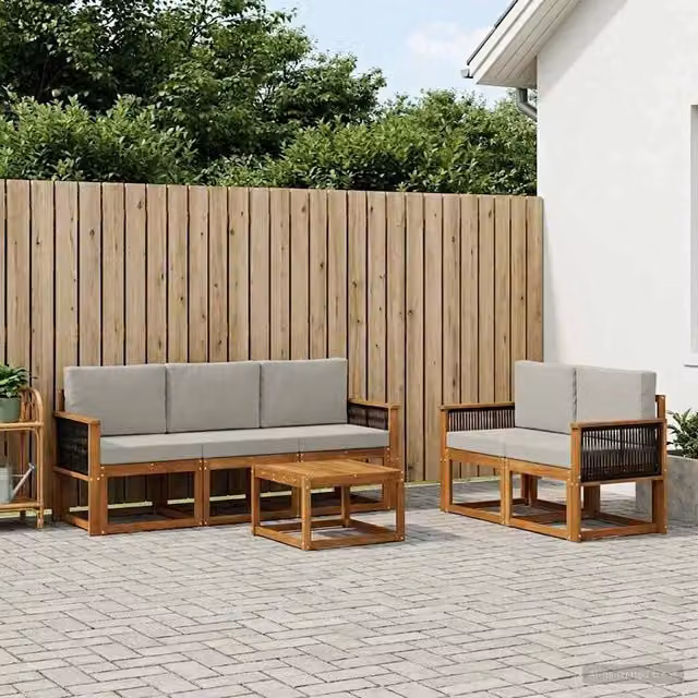 Set di divani da esterno 6 pz Naturale e Grigio Chiaro 3384992