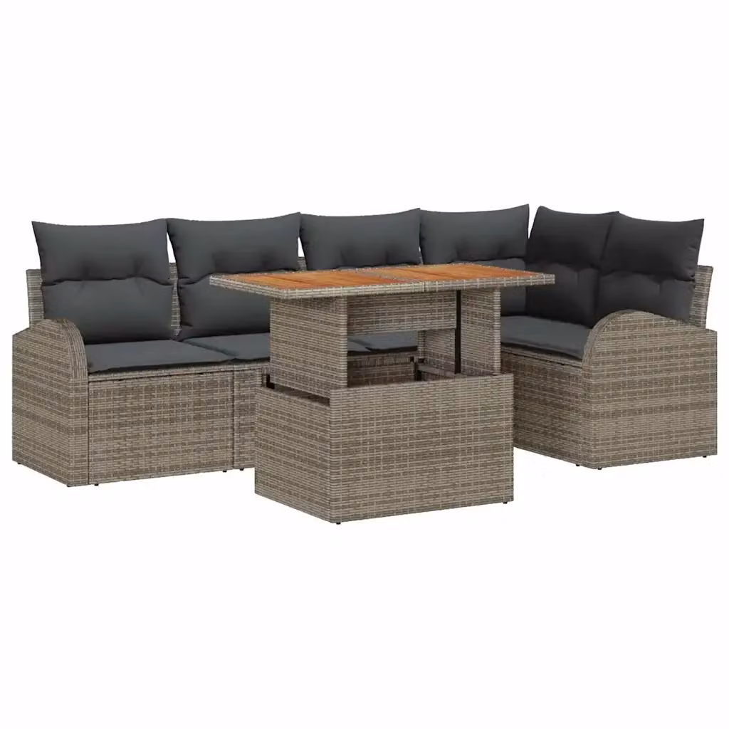 Set Divano da Giardino a L vidaXL 6 pz Grigio con Cuscini e Tavolino in Rattan e Metallo – 2