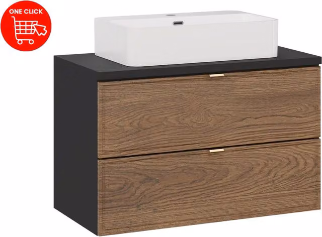 Set mobili bagno Trust Talia Casella marrone con piano e lavabo da appoggio L: 80 cm, P: 46 cm