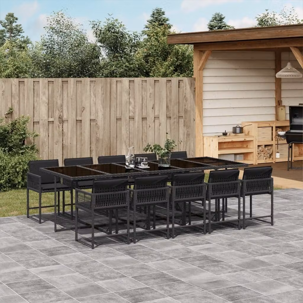 Maison Exclusive - Set da Pranzo da Giardino 11 pz con Cuscini in Polyrattan Nero