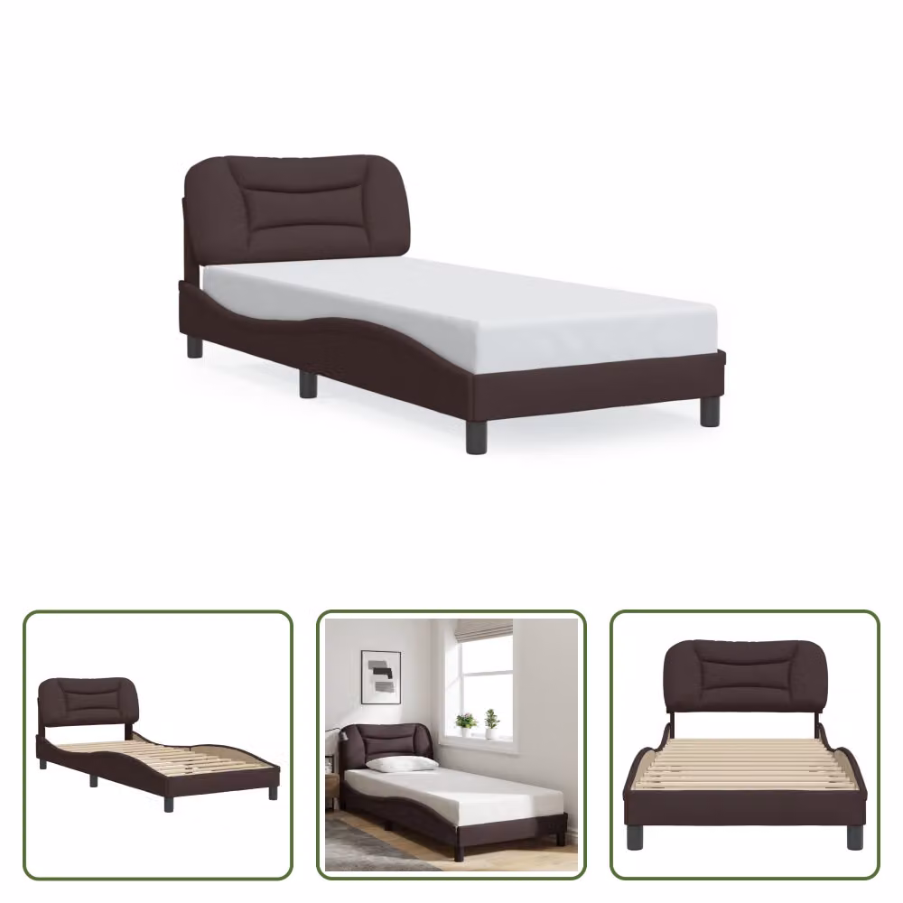 The Living Store Struttura letto con testiera in tessuto marrone scuro 80x200 cm
