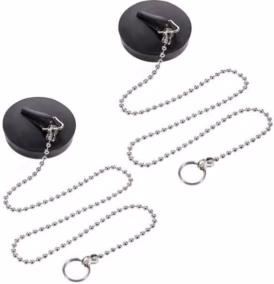 Set Azomor composto da 2 tappi in gomma per lavabo con catena in acciaio inossidabile, adatti a diversi tipi di scarichi