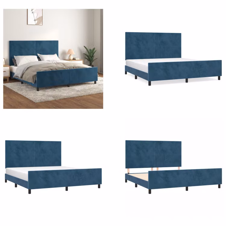 vidaXL Struttura letto con testiera blu scuro 160x200 cm in velluto - Struttura letto con testiera - Struttura letto con testiera - Struttura letto - Letto con testiera