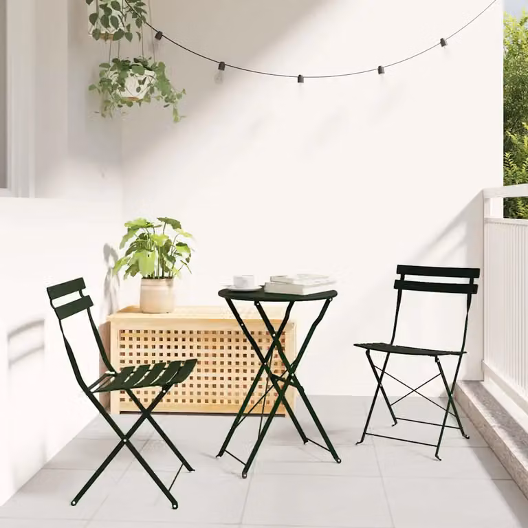 Set Bistro Pieghevole 3 Pezzi vidaXL in Acciaio Verniciato Verde per Giardino e Terrazzo