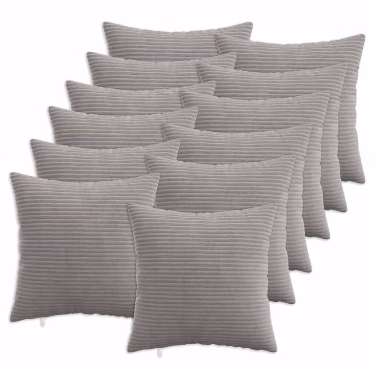 Set di 12 federe vidaXL HEERLEN in velluto a coste, Grigio Chiaro, 50 x 50 cm