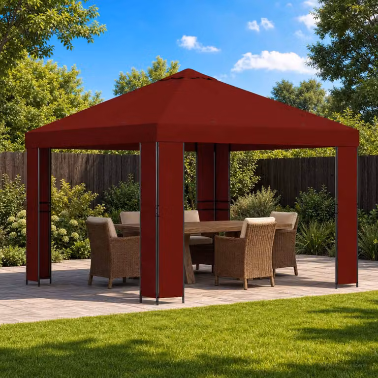 Gazebo vidaXL in acciaio galvanizzato e poliestere rosso e nero L/P: 300 x 300 cm