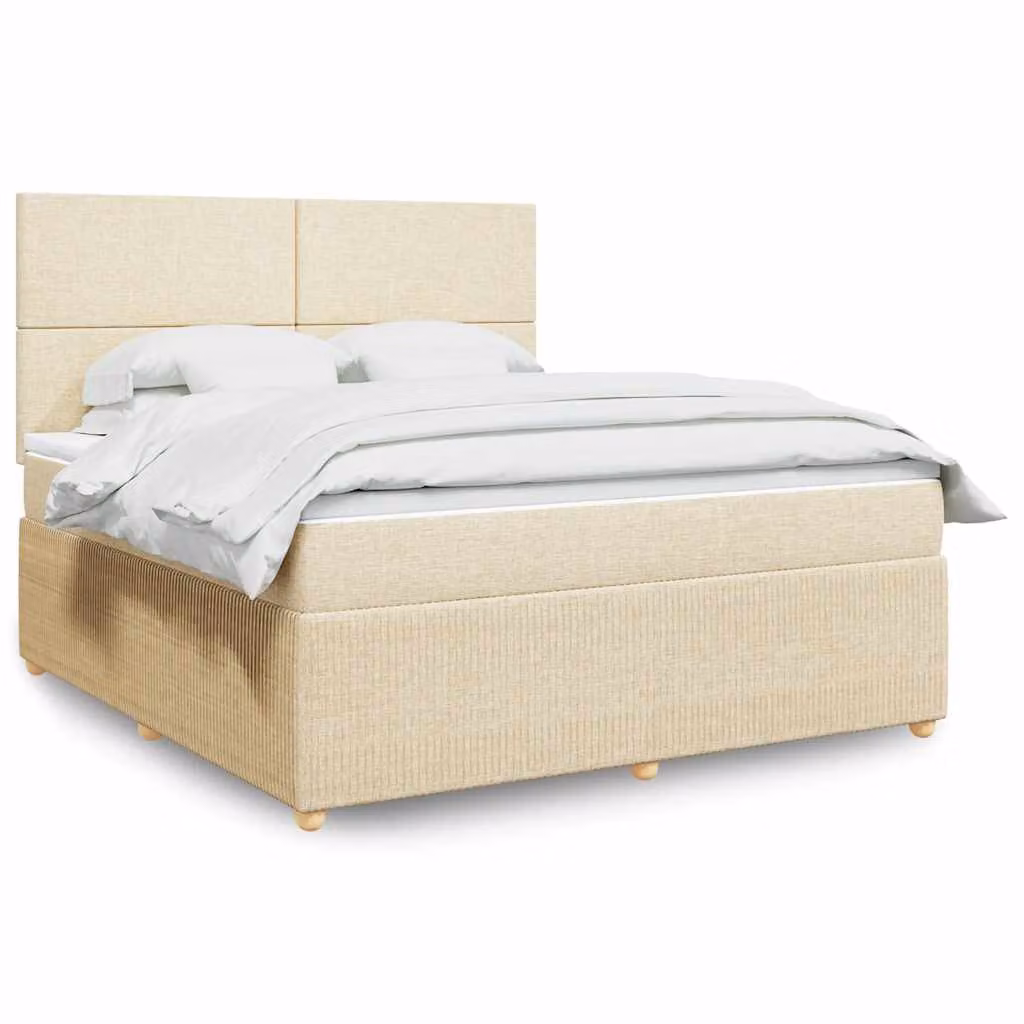 vidaXL Giroletto a Molle con Materasso Ibrido in Tessuto Beige e Bianco L/P/H: 180 x 200 cm