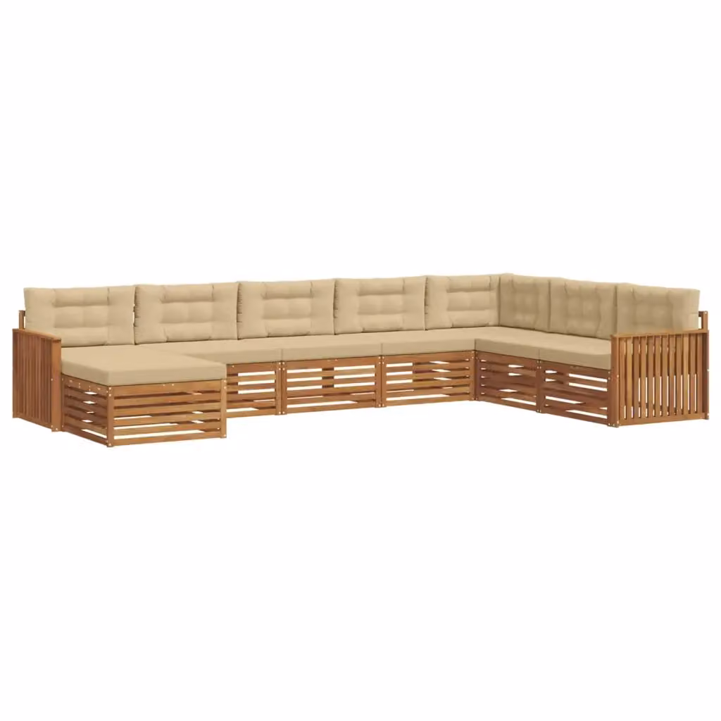 Set di divani da esterno vidaXL a forma di L composto da 8 pezzi in legno di acacia con cuscini beige – 2
