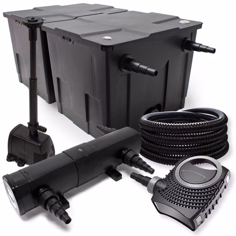 Kit per filtro a tino da 60.000 litri, pompa da 80 W, lampada UVC da 36 W, tubo flessibile da 25 metri