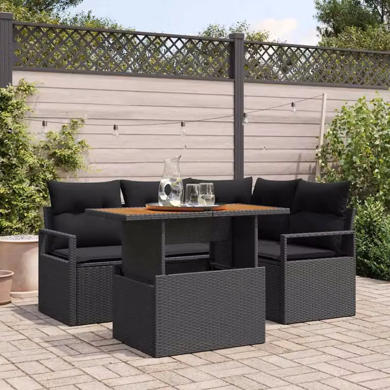 Set da pranzo da giardino vidaXL in polyrattan e legno di acacia, 5 pezzi, Nero e Marrone
