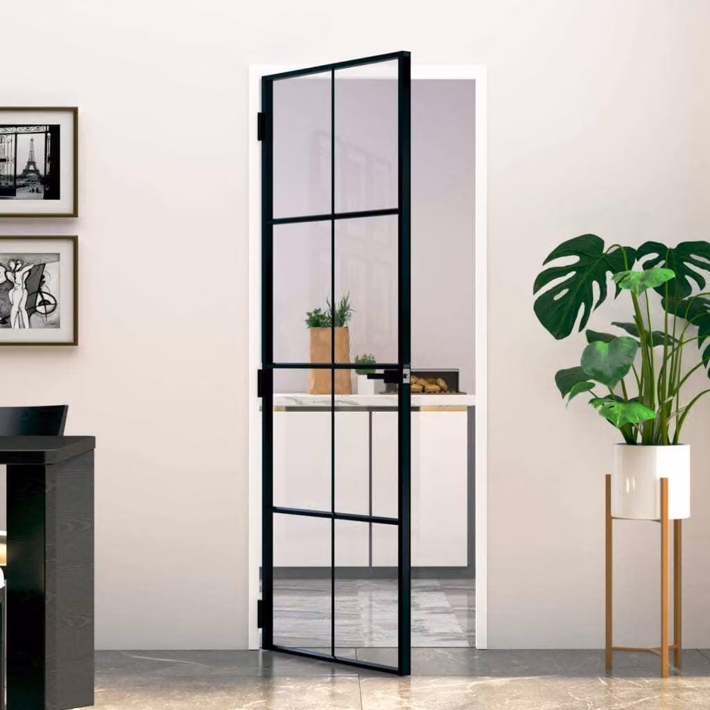 The Living Store porta interna nera 76x201,5 cm vetro temperato e alluminio slimline