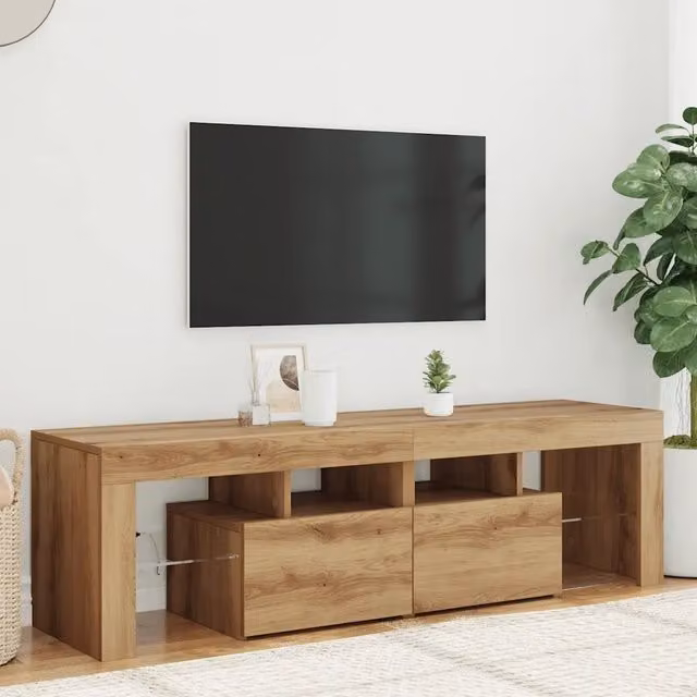 Mobile Porta TV Moderno vidaXL in Legno e Vetro Marrone con Illuminazione LED Integrata L/P/H: 140 x 36,5 x 40 cm