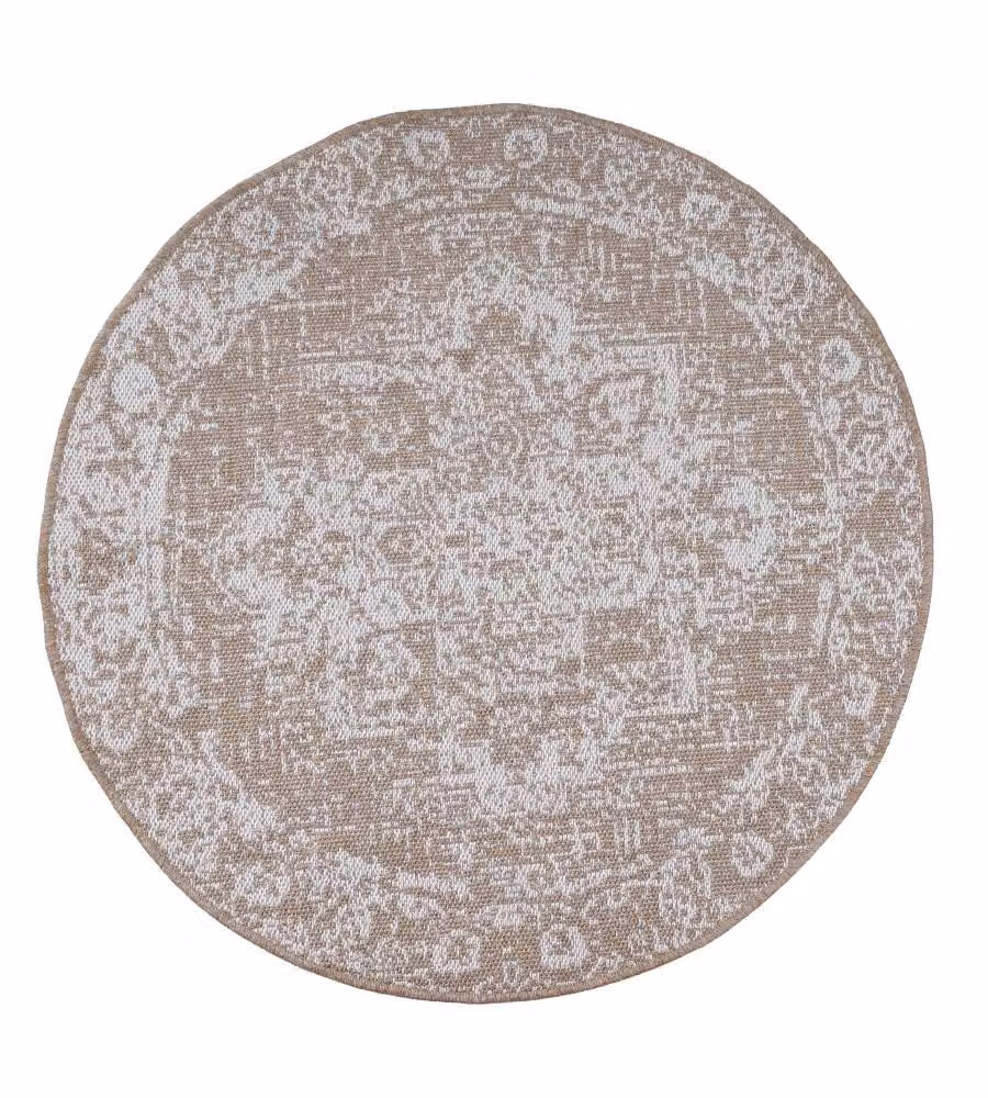 Domo Mea Tappeto Outdoor Rotondo Beige diam. 120 cm Motivo Damascato