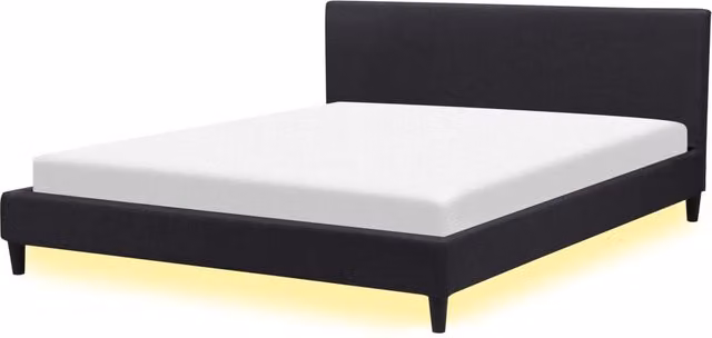 Letto 180 x 200 cm con rete a doghe in tessuto Nero con LED bianco contemporaneo