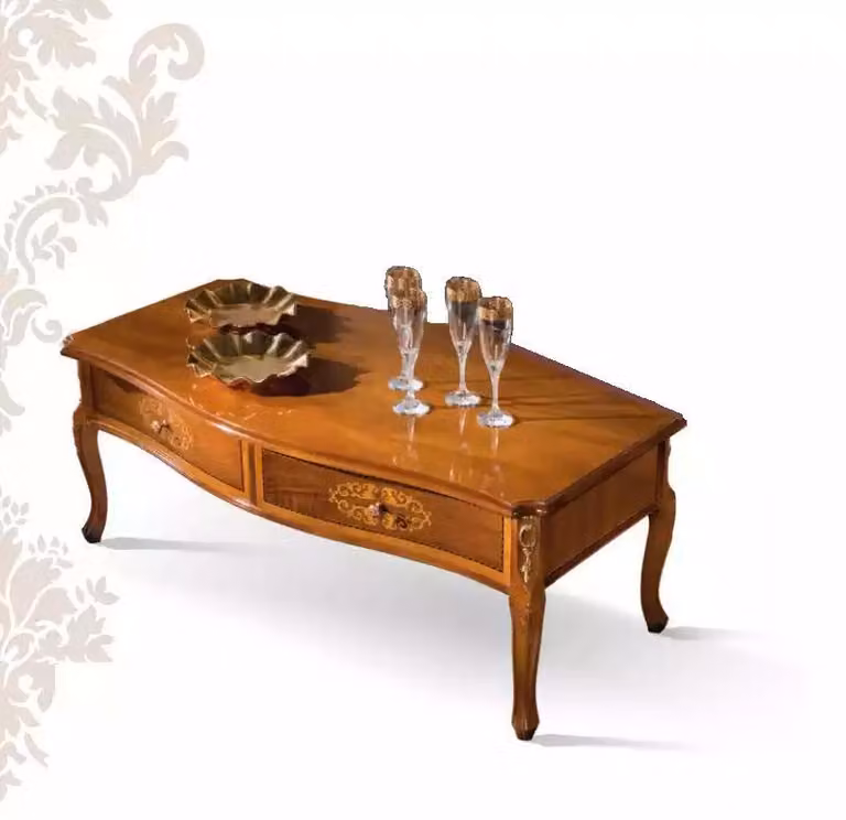 Klassischer Brauner Holz Couchtisch Luxus Design Schubladen Tisch
