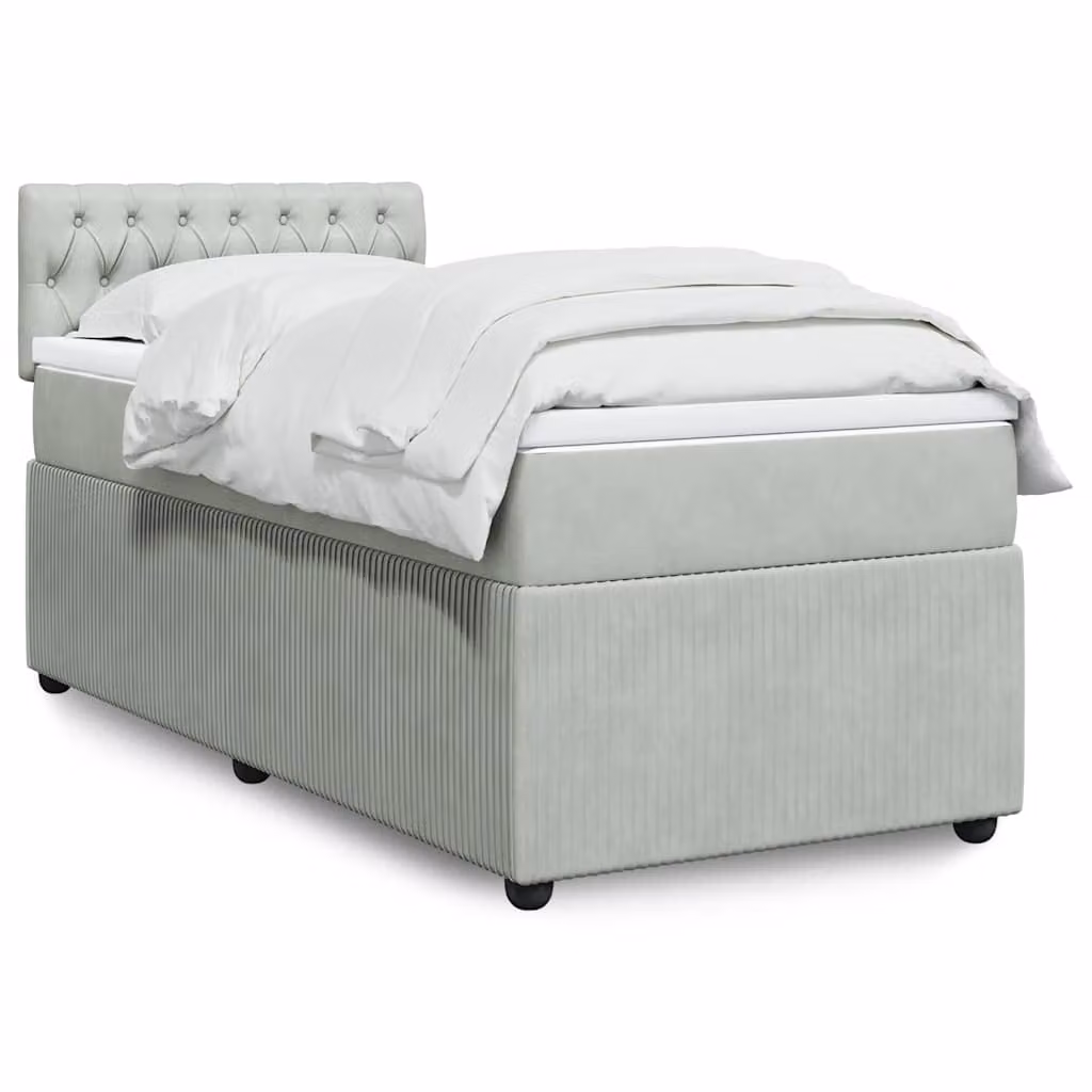 vidaXL Giroletto a Molle Ibrido con Materasso in Velluto Grigio e Bianco L/P/H: 80 x 200 cm