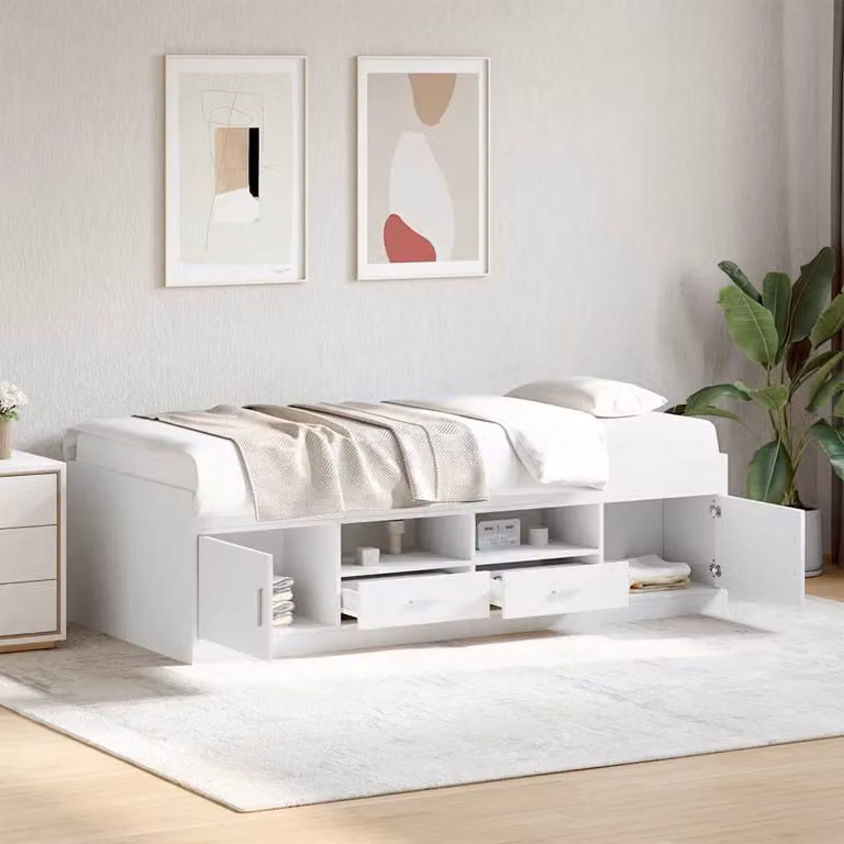 vidaXL Divano Letto Moderno con Cassetti in Tessuto Bianco L: 193 cm, P: 78 cm, H: 52 cm